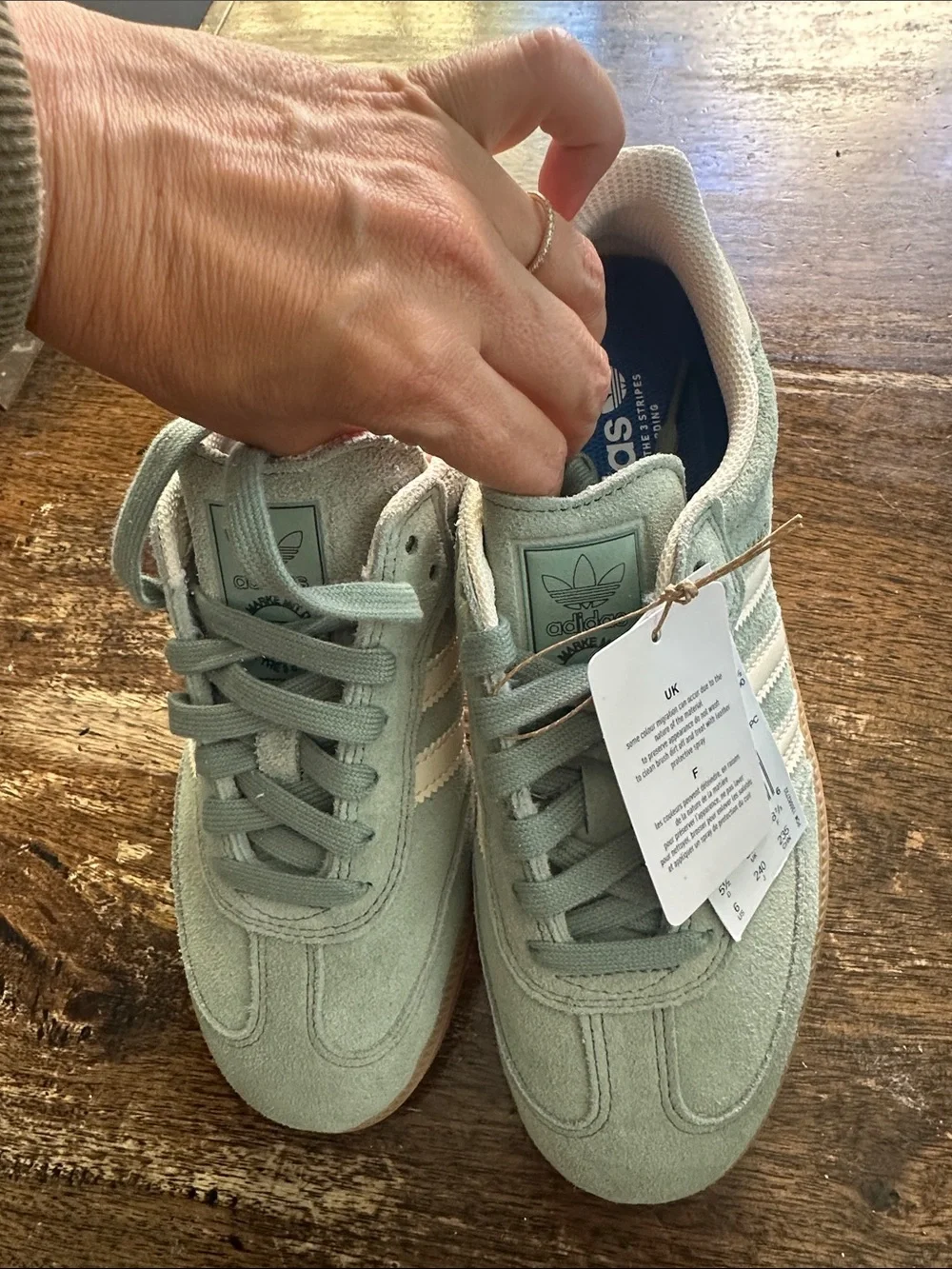 Unisex adidas Samba Suede Sneakers in Sage Green and White with Gum Sole